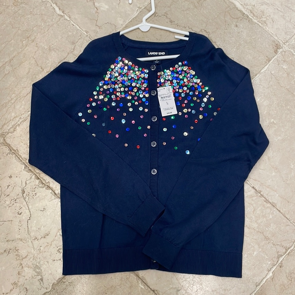 Lands end midnight navy sequins girls cardigan line 95